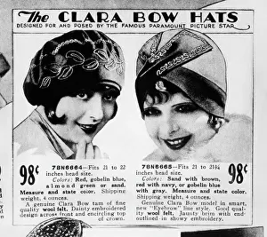 Illustration Prints: A page from a 1928 Sears Roebuck catalog offering Clara Bow Hats