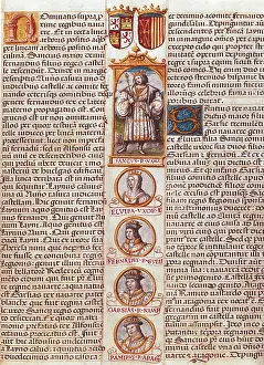 Cartagena Prints: Page illustrated with portraits of the Kings from the 'The Book of the genealogy of the Spanish Kings'