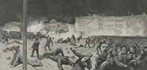 Police Prints: Two page spread illustrating by Chicago Police action after the Haymarket Bombing