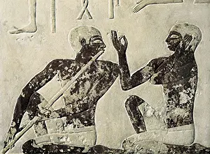 Egyptian Empire Prints: Painted relief depicting a flute player and a singer at a funerary banquet
