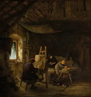 Occupational Prints: The Painter's Studio, by Adriaen van Ostade, 1670-75, Dutch painting, oil on panel