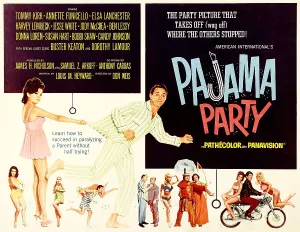 Tommy Prints: PAJAMA PARTY, on left: Annette Funicello (tugging shirt); fleeing center: Tommy Kirk, 1964