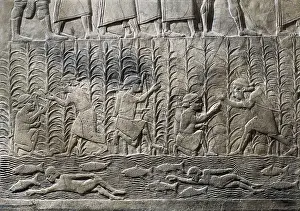 Iraqis Prints: Detail of a panel. Depiction of cultivations by the river