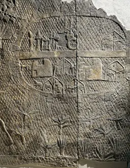 Iraqis Prints: Detail of a panel. Depiction of a peasant's estate in a palmar grove