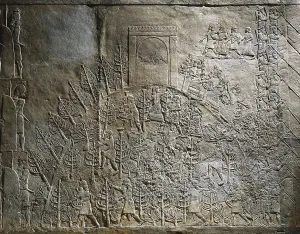 Iraqis Prints: Detail of a panel. Gardeners working in the palace gardens