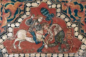 Legendary Prints: Panelled ceiling detail. The fight between a knight and a dragon (15th c)