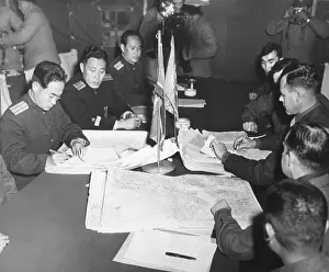 Korea Prints: Panmunjom cease fire talks in Oct. 11, 1951. North Korean Col. Chang Chun San and U.S. Col