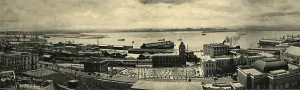 Puerto Rico Prints: Panoramic view of the harbor at San Juan, Puerto Rico looking south. 1927