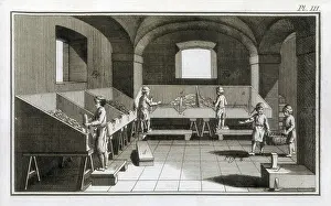Industrialization Prints: Paper factory. Paper cutting. Lllustration from 'Encyclopedia' (1751)