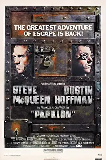 Dustin Prints: PAPILLON, US poster art, from left Steve McQueen, Dustin Hoffman, 1973
