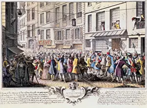 Social Movement Prints: Paris. Rue Quinquempoix, 1720. Scene of panic outside a financial institution during the speculative crisis