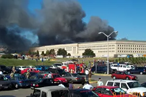 Plane Prints: The parking lot on the Metro Concourse side of the Pentagon as smoke