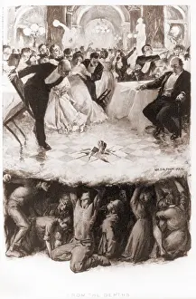 Anarchism Prints: Party of the well-to-do is disrupted when a fist erupts through the floor