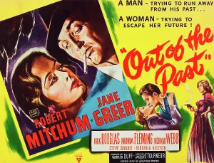Greer Prints: OUT OF THE PAST, top and bottom l-r: Jane Greer, Robert Mitchum on title card, 1947