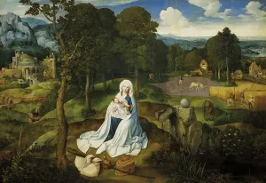 Patinir, Joachim (1480-1524). Rest on the Flight into Egypt. ca. 1522. Flemish art. Oil on wood. SPAIN. Madrid. Prado Museum. AISA/Everett Collection**US SALES ONLY**