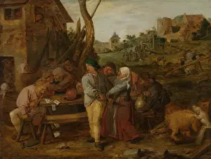 Plain Prints: Peasant Brawl, by Adriaen Brouwer, 1620-30, Flemish painting, oil on panel