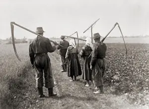 Road Prints: Five peasant farmers on their way to the fields to harvest grain or hay in Lowice