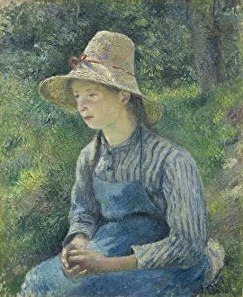 Pissarro Prints: Peasant Girl with a Straw Hat, by Camille Pissarro