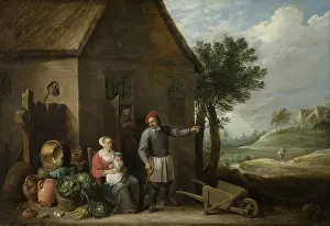 1650s Prints: Peasant with His Wife and Child in Front of the Farmhouse