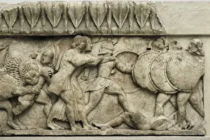 Pediment and frieze from the treasury of the Siphnians. ca. 525 BC. Detail of the northern frieze