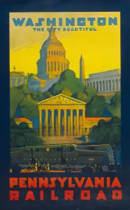 Graphic Design Prints: Pennsylvania Railroad poster promoting travel to Washington