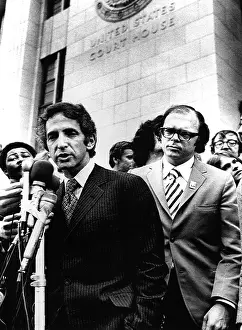 Daniel Prints: Pentagon Papers Defandants Daniel Ellsberg and Anthony Russo talk to reporters after opening session of trial