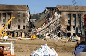 Images Dated 16th March 2011: The Pentagon on Sept.13 2001 was damaged by two days earlier by the 9/11 crash of a hijacked jetliner crash by Al-Qaeda