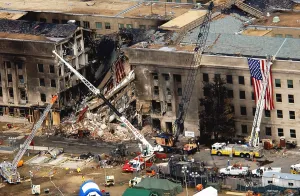 Plane Prints: The Pentagon showing the impact point two days after a hijacked American Airlines Flight 77 was crashed into