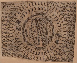 Assault Prints: PEQUOT WAR. Indians Fort or Palizado in New England and the manner of destroying it by Captain John Underhill
