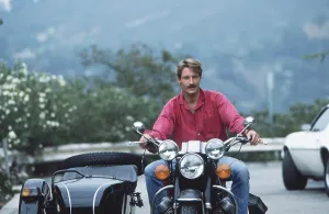 Motorcycle Prints: Perry King, on one of his motorcycles, 1985