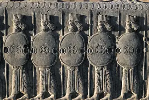 6th C Prints: Persian soldiers with shields. 6th c
