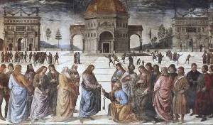 PERUGINO, Pietro Vannucci, called Il (1448-1523). Christ Handing the Keys to St. Peter 1481-1482. VATICAN CITY. Vatican Palaces. Walls from the Sistine Chapel. Renaissance art