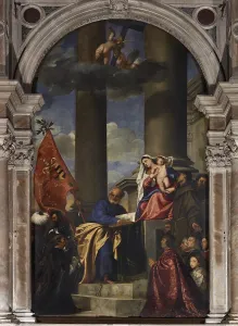Altarpiece Prints: Pesaro Madonna (Pala Pesaro), by Tiziano Vecellio known as Titian