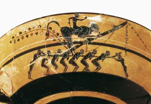 Greece Prints: Phalic procession. Black-figure cup
