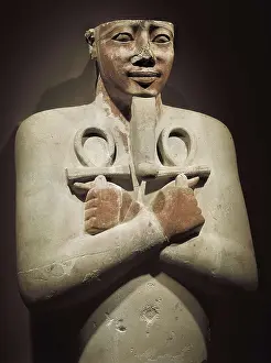 Thebes Prints: Pharaoh figure holding the life symbol between both hands