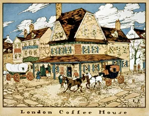 1700s Prints: Philadelphia, colonial inn, the London Coffee House