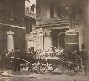 Street Prints: Philadelphia fire company poses with an early mobile steam pressurized water pump in the 1850s