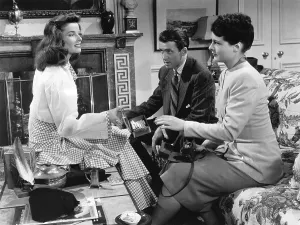 Living Room Prints: THE PHILADELPHIA STORY, from left, Katharine Hepburn, James Stewart, Ruth Hussey, 1940