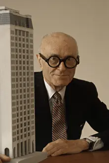 Architect Prints: Philip Johnson, with one of his architectural models, 1977