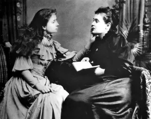 Keller Prints: Photo illustrates how Helen Keller (left) hears her instructor