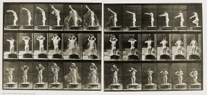 Technology Prints: Photographic motion study of a women pouring a basin of water over her head by Eadweard Muybridge