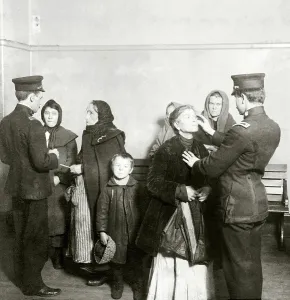 Ellis Island Prints: Physical examination of female immigrants at Ellis Island