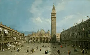 Specific Place Prints: PIAZZA SAN MARCO, by Canaletto, 1720, Italian painting, oil on canvas. View painting of St
