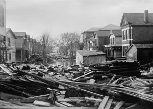 Debris Prints: Piles of debris in a residential street in Dayton Ohio in 1913