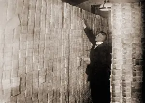 Collapse Prints: Piles of German money in a Berlin bank during the post-World War I hyper-inflation
