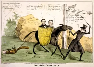 Dallas Prints: Pilgrims progress, showing ex-President Andrew Jackson leading the Democratic Party Donkey which carries James K
