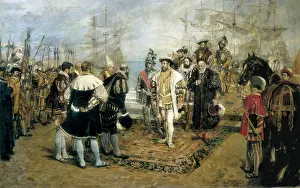 Harbors Prints: PINAZO CAMARLENCH, Ignacio (1849-1916). Landing of Francis I in the port of Valencia. 1876