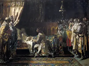 PINAZO CAMARLENCH, Ignacio (1849-1916). Last Moments of King James I. 1887. SPAIN. Valencia. Generalitat Palace. Oil on canvas