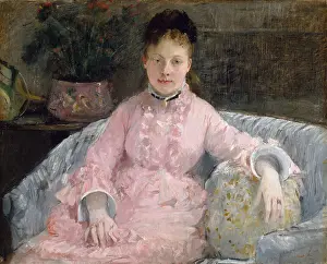 Beads Prints: The Pink Dress, by Berthe Morisot, 1870, French impressionist painting, oil on canvas