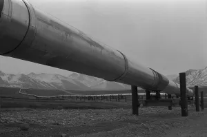 Manmade Prints: Pipeline near Atigun Pass Brooks Mountain Range Alaska near the highest elevation of the 800 mile long pipeline